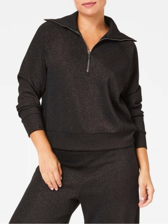 SPANX Tops - Spanx AirEssentials Metallic Half-Zip Pullover Black | S | NWT